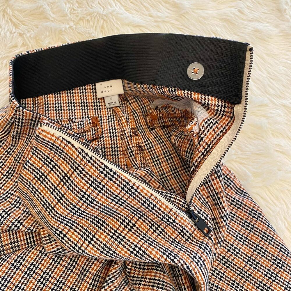 A New Day Orange Houndstooth Straight Leg Trouser Pants 4 - Picture 3 of 9